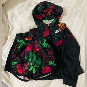 Nike Kids Floral Jacket and Shorts Set - Black and Red